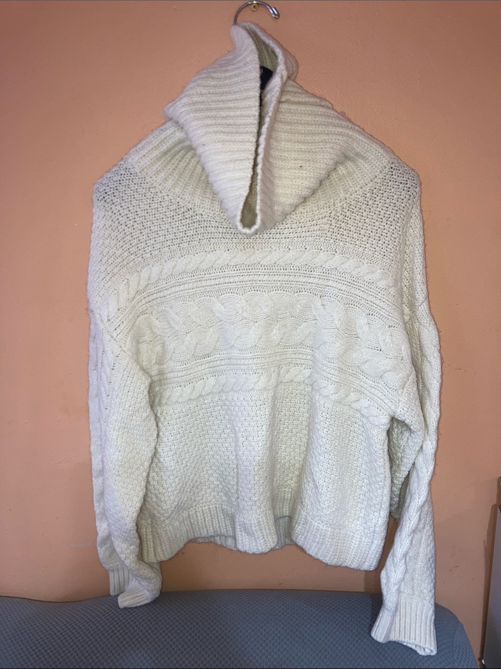 Elie Tahari Ivory Cable Cowl Neck Sweater